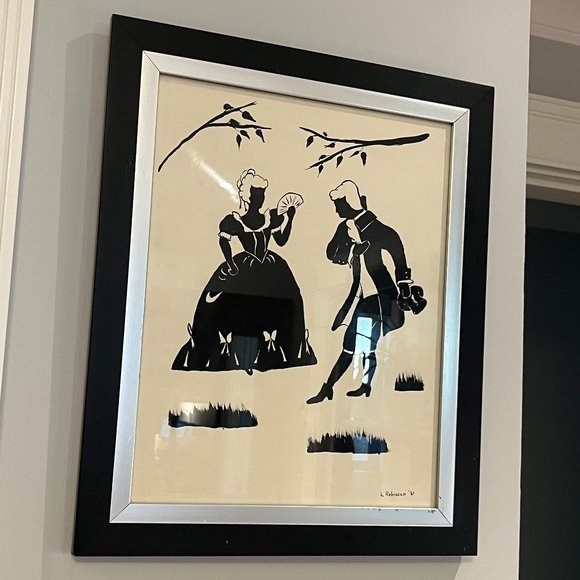 Vintage HANDCRAFTED SILHOUTTE Drawing Courting Victorian Lady and Gentleman - Picture 4 of 12